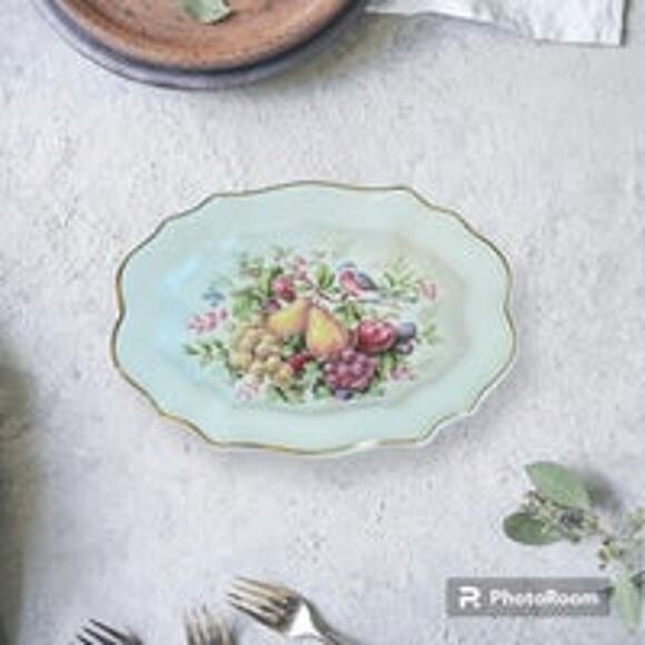 Vintage Wedgewood Tunstall Avon Bird Fruit 22K Gold Trim Dish - Picture 1 of 8